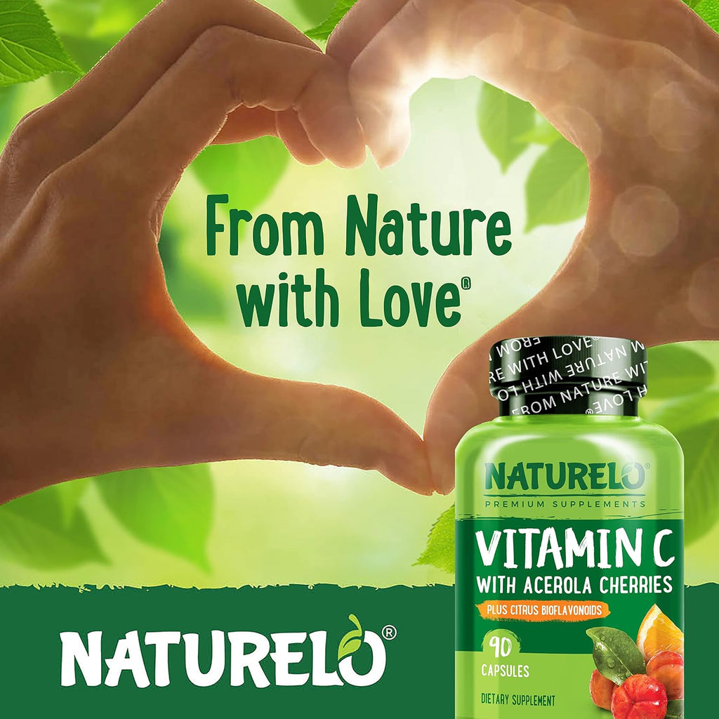 NATURELO Vitamina C con Acerola Ecológica y Bioflavonoides Cítricos - 500 mg por Cápsula - 180 Cápsulas