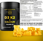 New Elements Vitamin D3 K2 Gummies 10000 IU con Calcio 100mg