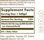 Solgar Vitamina D3 (Colecalciferol) 125 mcg (5000 UI), 100 Softgels