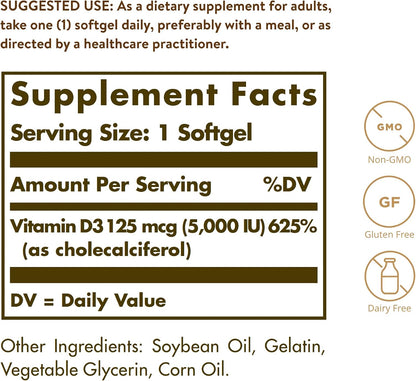 Solgar Vitamina D3 (Colecalciferol) 125 mcg – Mantenimiento de los huesos: Ayuda a mantener los huesos en – Image 2