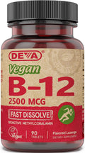 DEVA Nutrition Tabletas sublinguales veganas B-12 de disolución rápida, 2500 mcg, 90 unidades