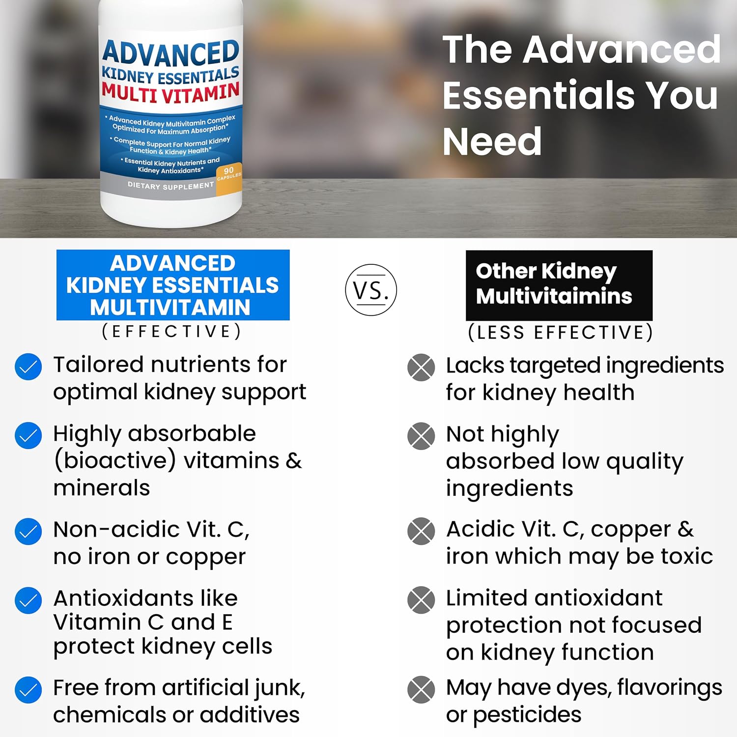 Advanced Kidney Essentials Multivitamin – 30 Cápsulas