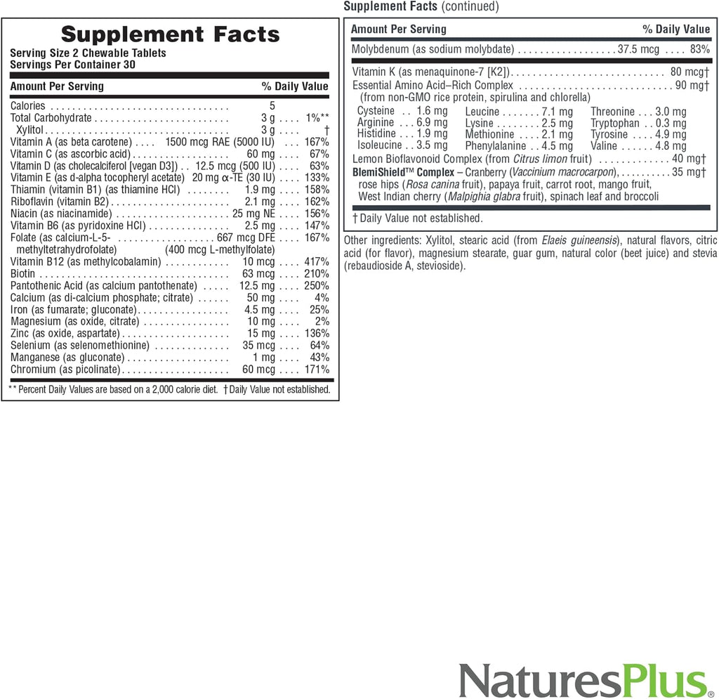 NaturesPlus Power Teen for Him - 60 Comprimidos Masticables, Wild Berry - Multivitamínico de Alta Potencia para Adolescentes - Sin Azúcar, Vegetariano, Sin Gluten