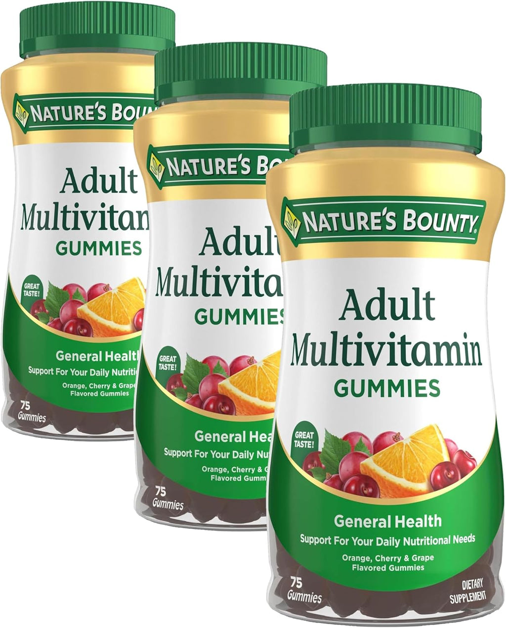 Nature's Bounty Gomitas Multivitamínicas para Adultos, Sabor naranja, cereza y uva, 75 gomitas