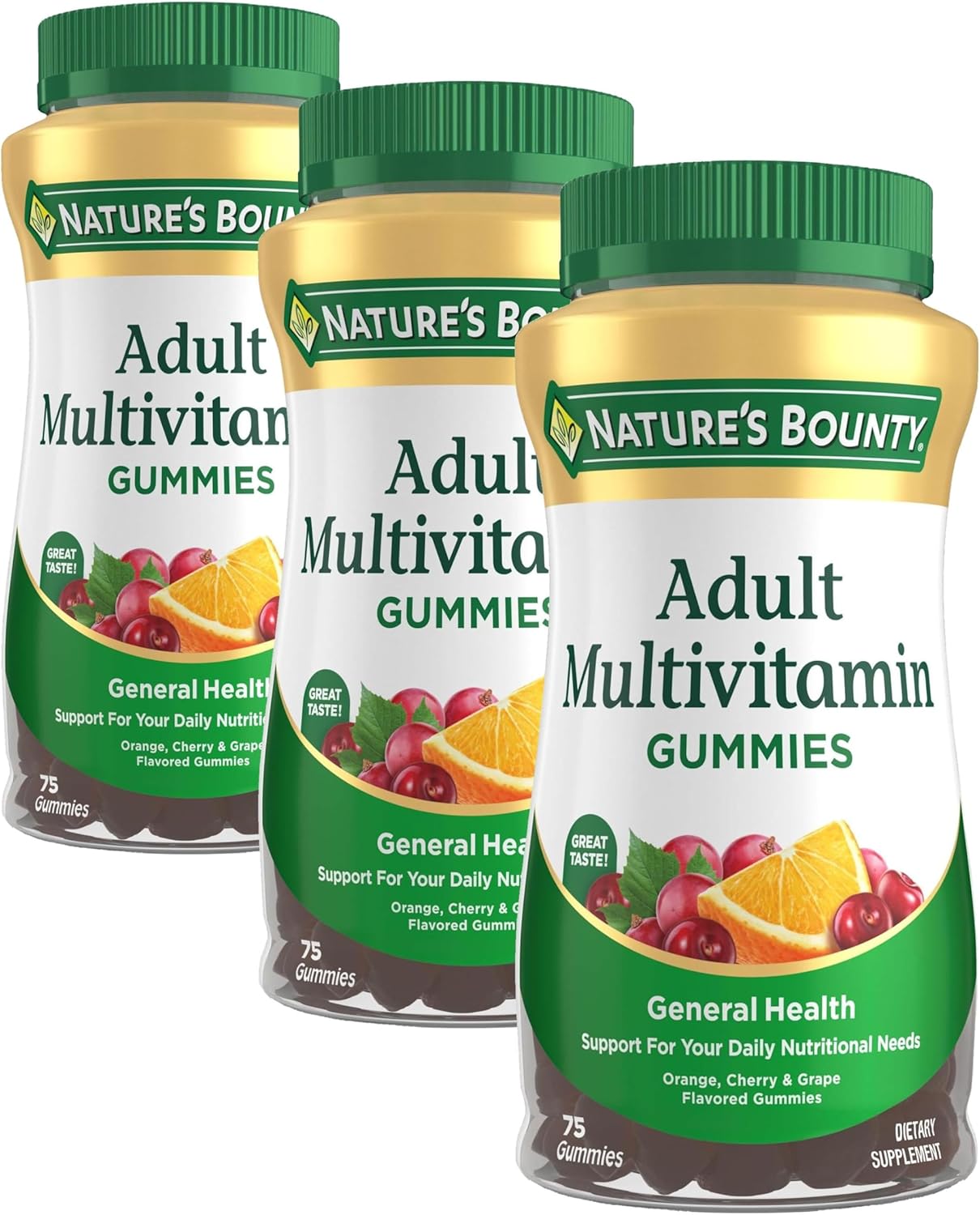 Nature's Bounty Gomitas Multivitamínicas para Adultos, Sabor naranja, cereza y uva, 75 gomitas