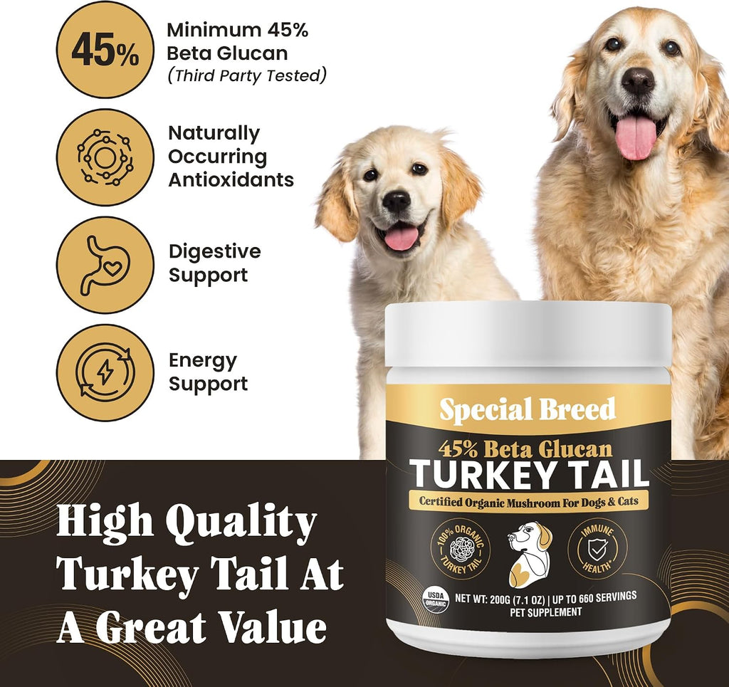 Cola de Pavo Orgánica para Perros y Gatos - Estandarizada al 45% de Betaglucanos - 660 Comprimidos - Special Breed