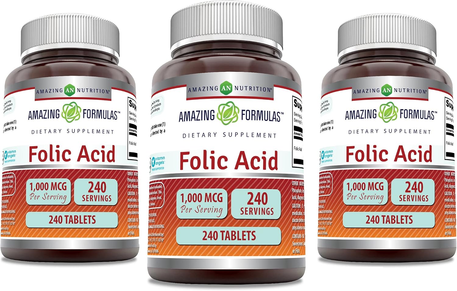 Amazing Formulas Ácido Fólico 1000 mcg (1 mg) Comprimidos | Vitamina B9 | No-GMO | Sin Gluten | Fabricado en EE. UU. (240 Comprimidos)