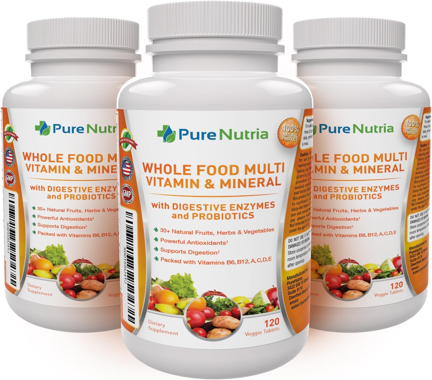 Whole Food Multivitamin with Probiotics and Enzymes - 120 Capsules for Women and Men