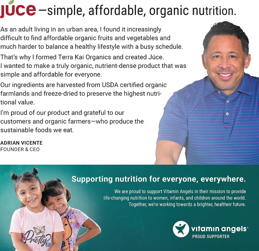 Juce Original Formula - Complemento Orgánico de Superfrutas y Verduras - 23 Frutas y 23 Verduras - 180 Cápsulas - Terra Kai Organics
