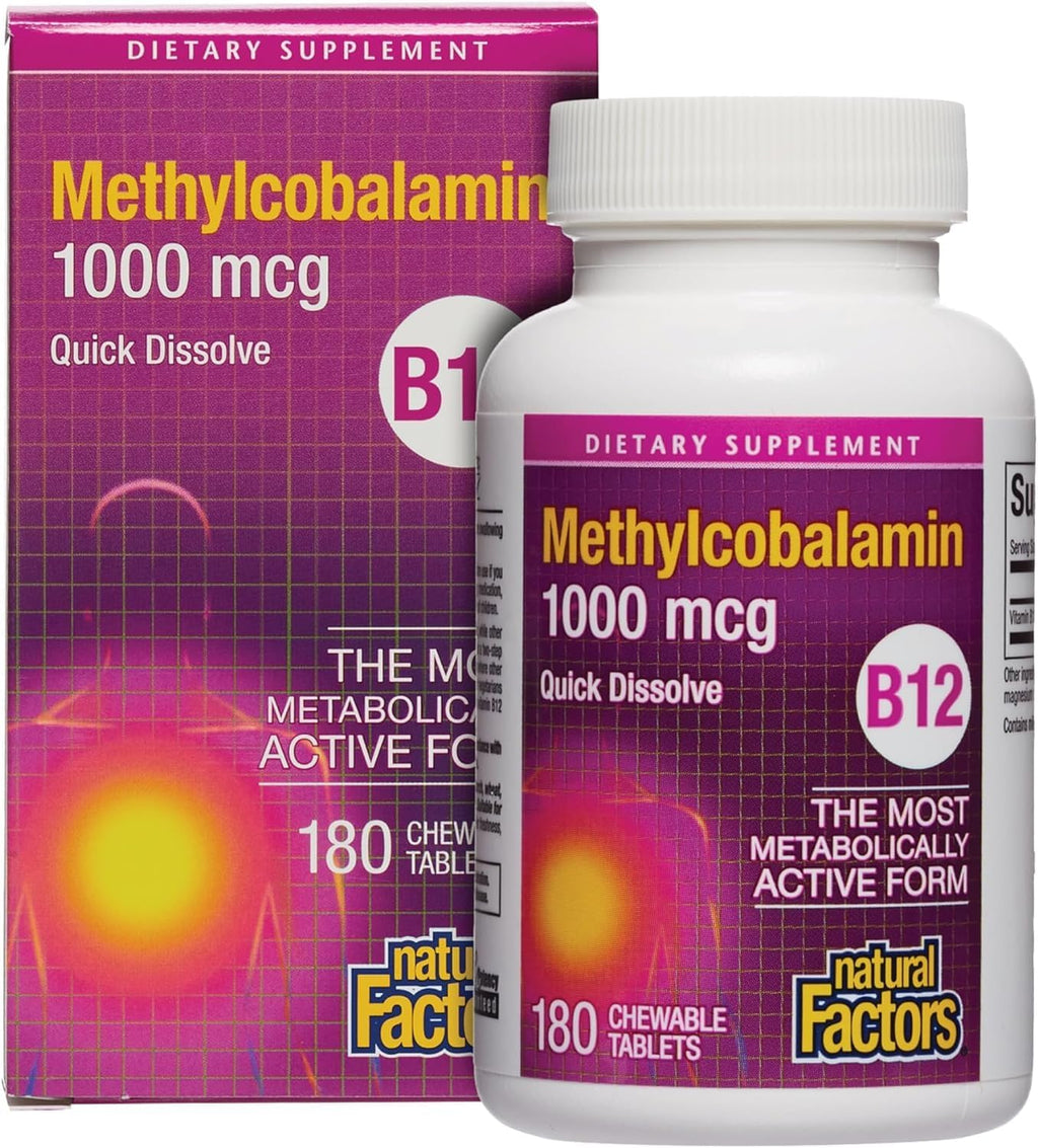 Natural Factors Vitamina B12 Metilcobalamina 1000 mcg Comprimidos de Disolución Rápida