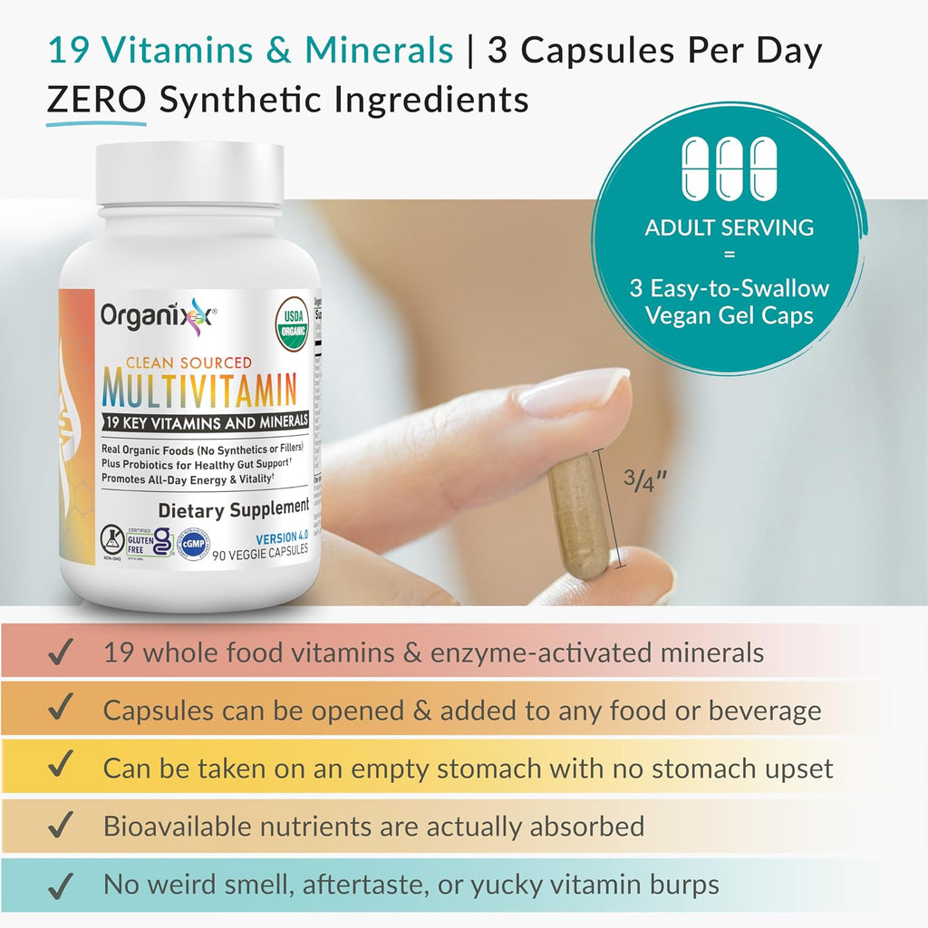 Organixx Clean Sourced Multivitamin - Multivitamínico Orgánico y Completo, 90 Cápsulas Veganas