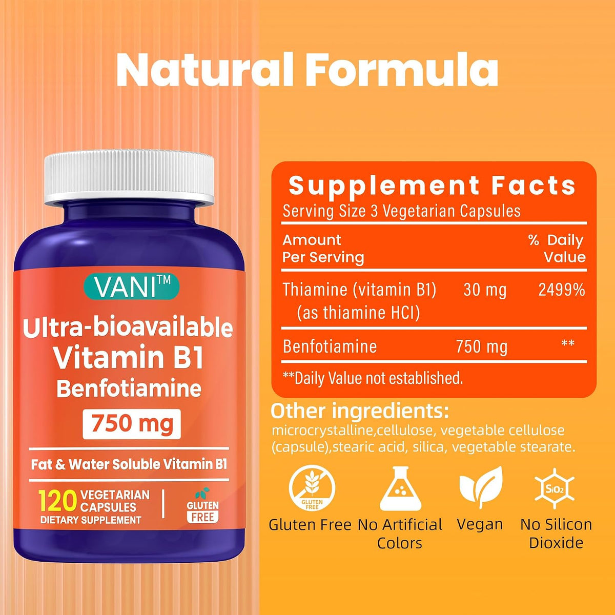 Mega Benfotiamine 750 mg con Vitamina B1 – 120 Cápsulas - görsel 4