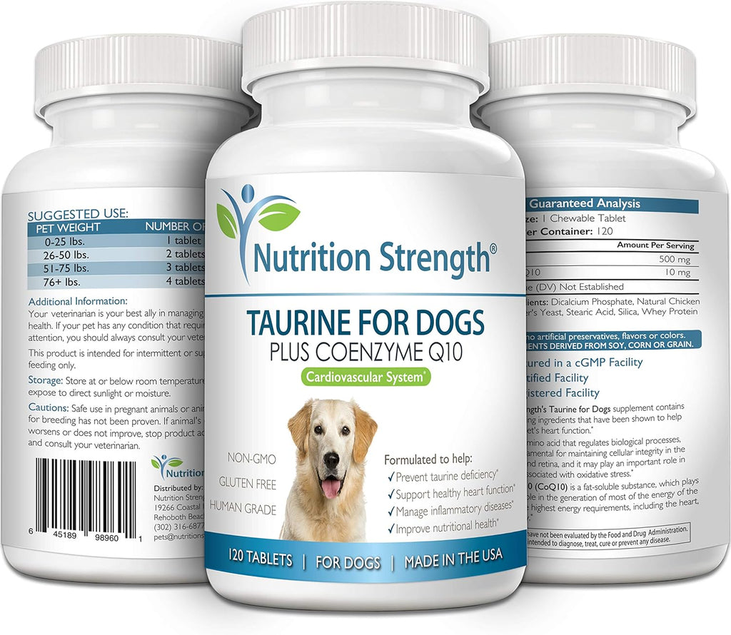 Nutrition Strength Taurina para Perros con Coenzima Q10 - Apoyo Cardíaco - 120 Comprimidos Masticables