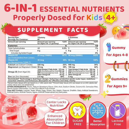 Gominolas líquidas de vitamina D3, K2 y calcio para niños y adolescentes, 1000 UI / 2000 UI D3 con magnesio, omega-3 de – Image 2