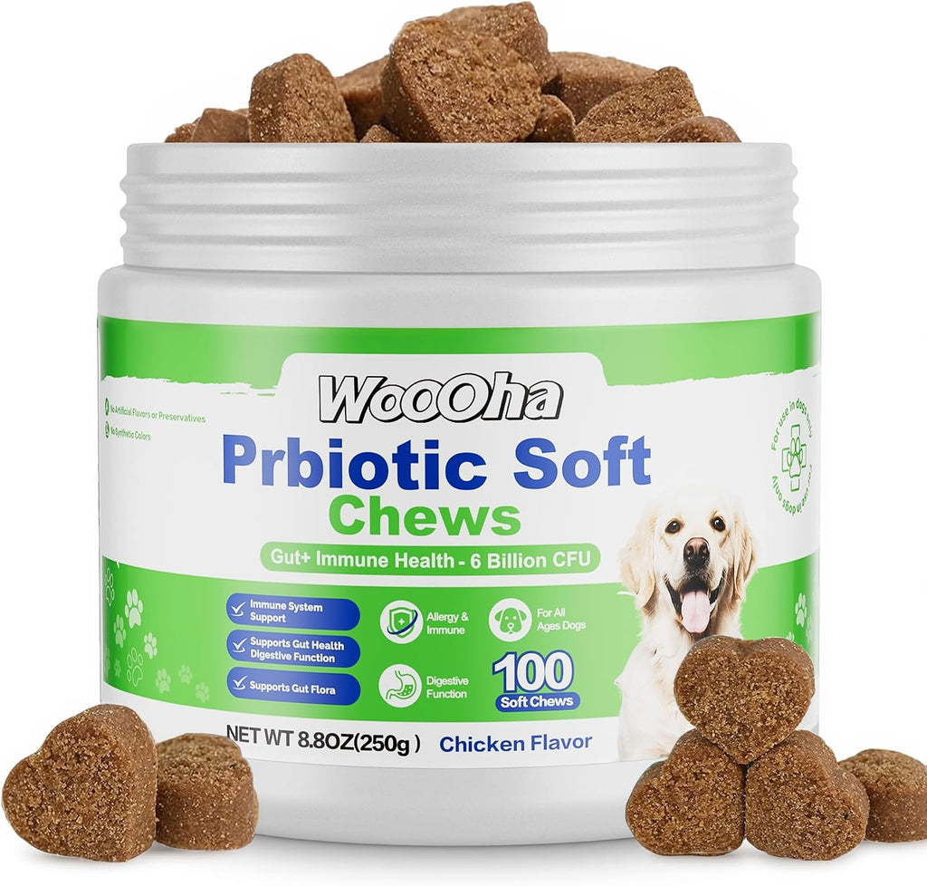 Woooha Probióticos para Perros con 6 Mil Millones UFC, Prebióticos y Enzimas Digestivas - 100 Masticables