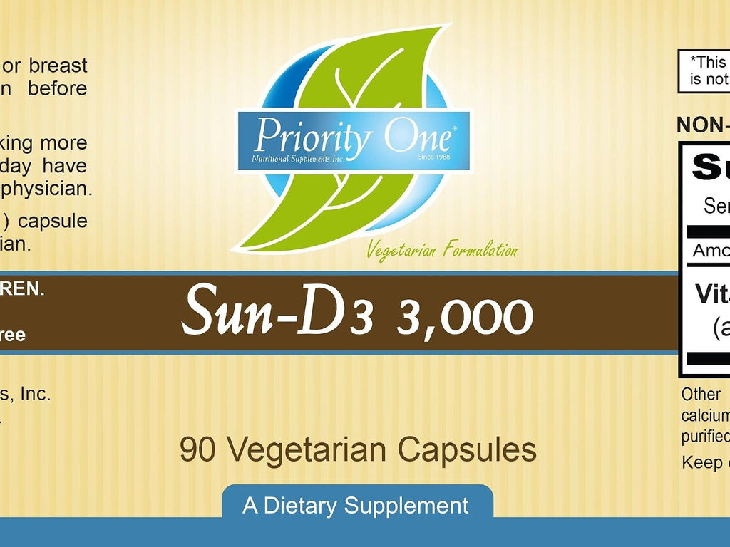 Priority One Vitamins Sun D3 3000 UI - 90 Cápsulas Vegetarianas