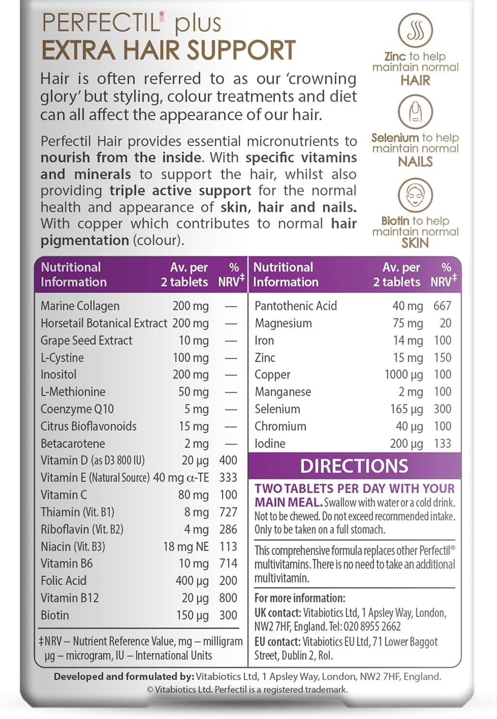 Perfectil Vitabiotics Multivitamínico para el Cabello