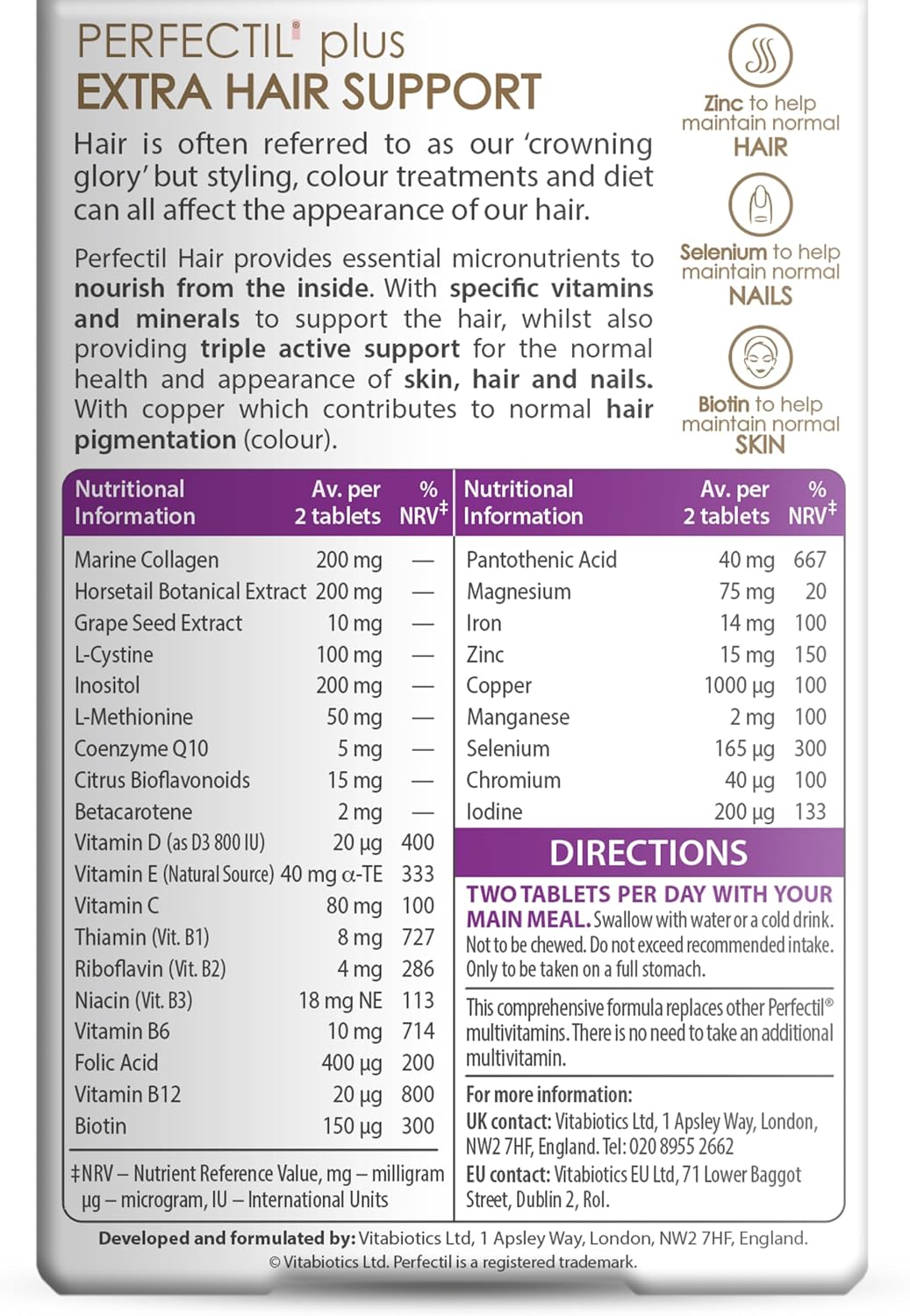 Perfectil Vitabiotics Multivitamínico para el Cabello