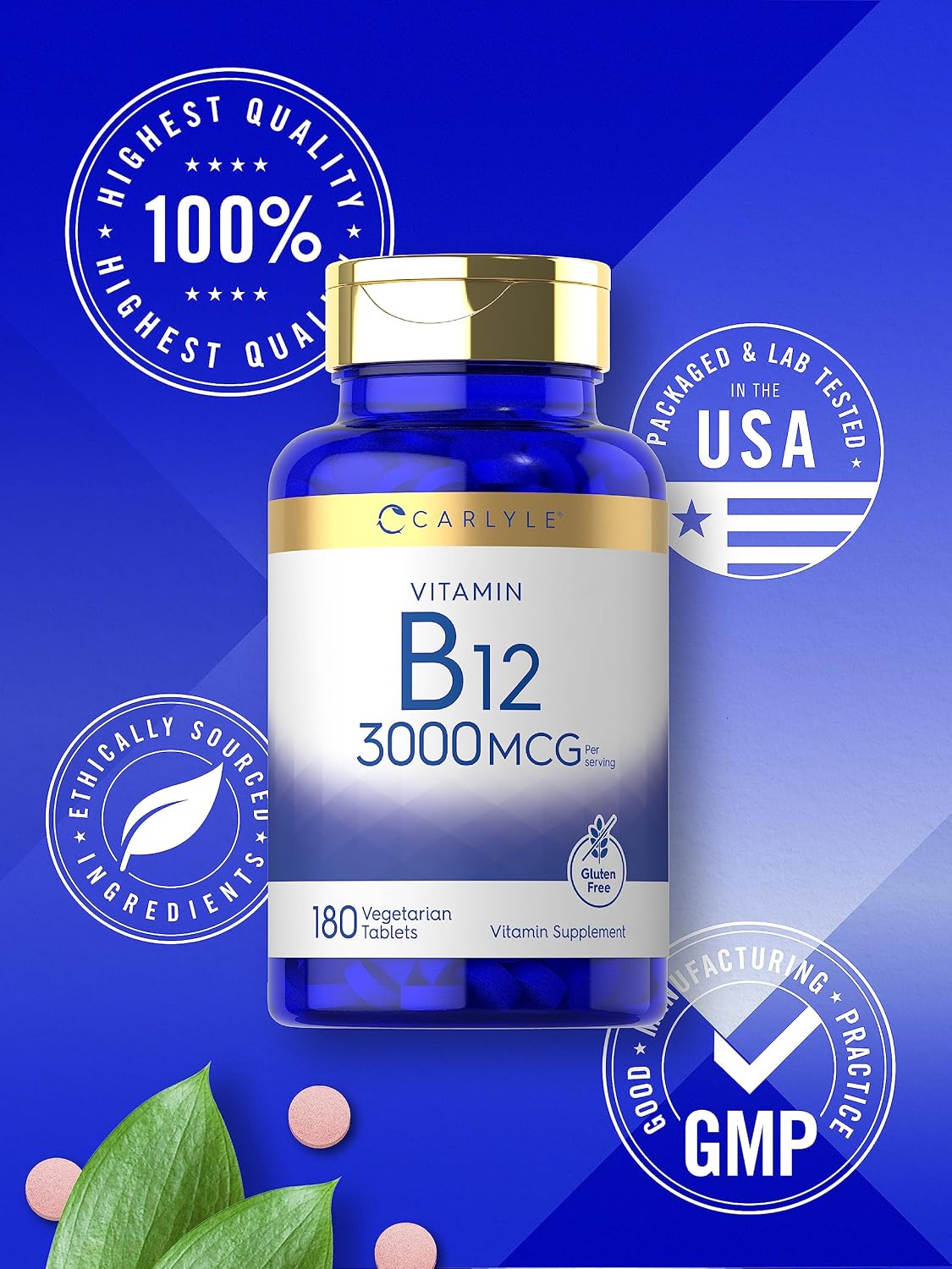 Carlyle Vitamina B12 3000 mcg, 180 Comprimidos Vegetarianos