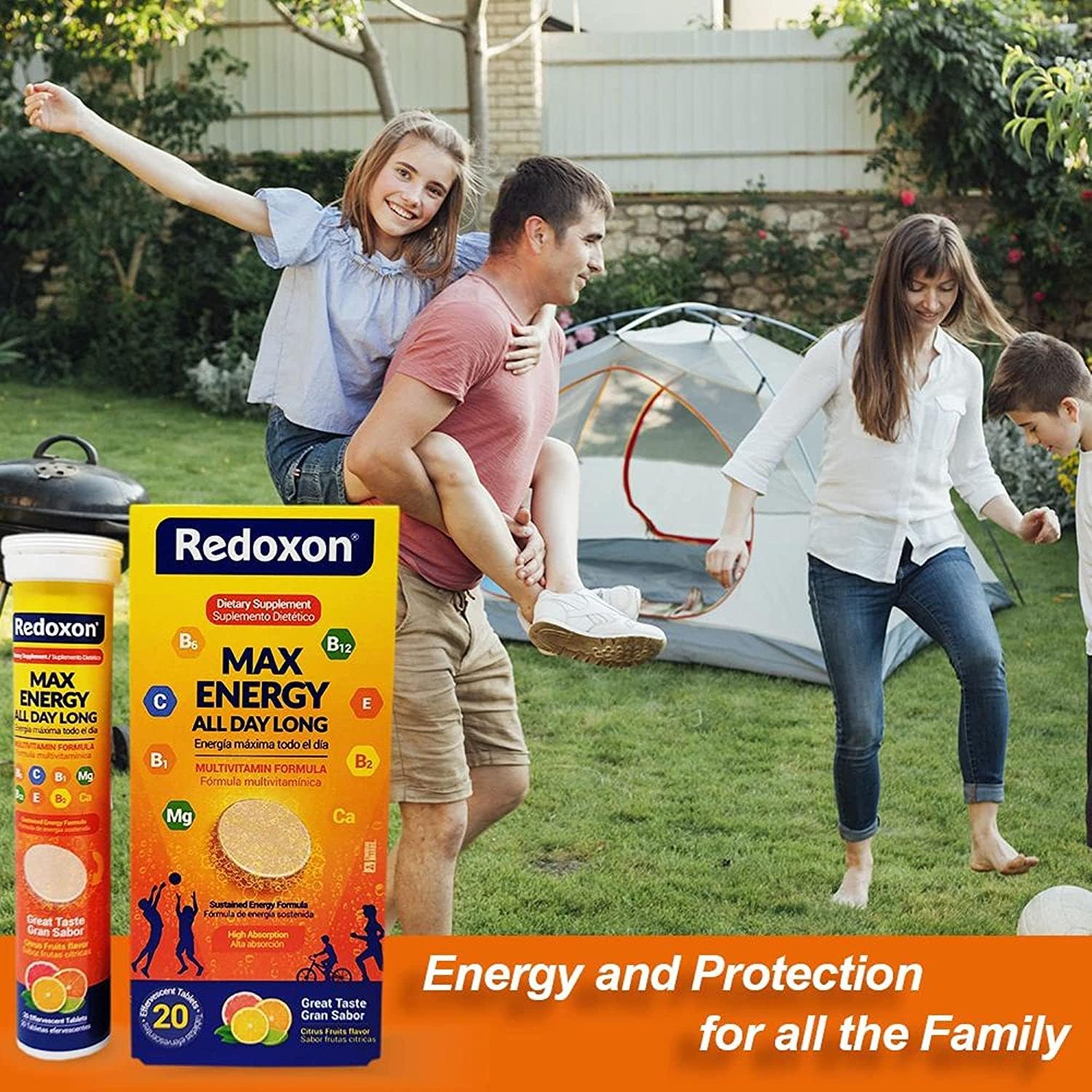 Redoxon Max Energy, Ayuda a Apoyar el Sistema Inmunitario, Sabor Naranja, 20 Comprimidos Efervescentes