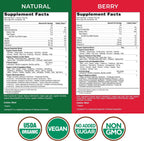 Country Farms Super Greens Power Pack, 50 Superalimentos Orgánicos, Polvo de Verduras con Probióticos para la Salud Digestiva y Alivio de la Hinchazón, Sin Sabor y Frutos del Bosque, 40 Porciones