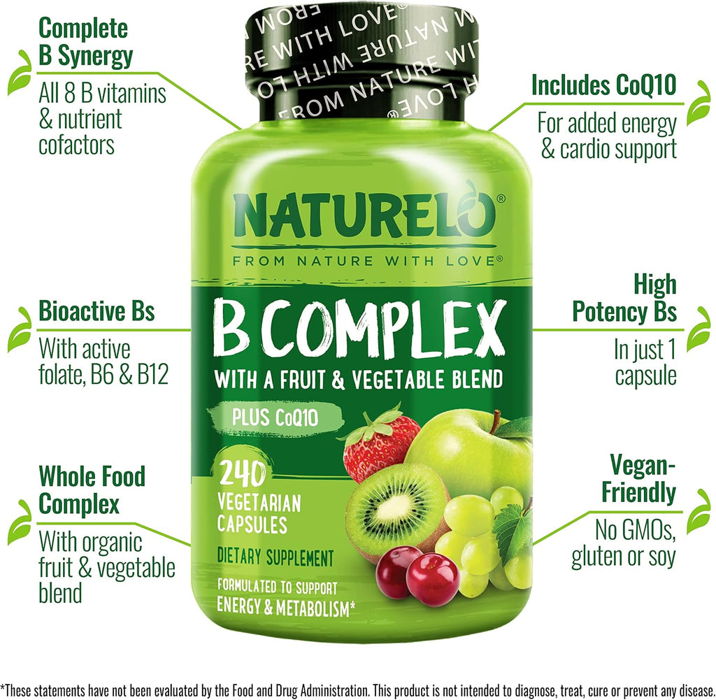 NATURELO Complejo B - 240 Cápsulas Veganas con Metilfolato y CoQ10