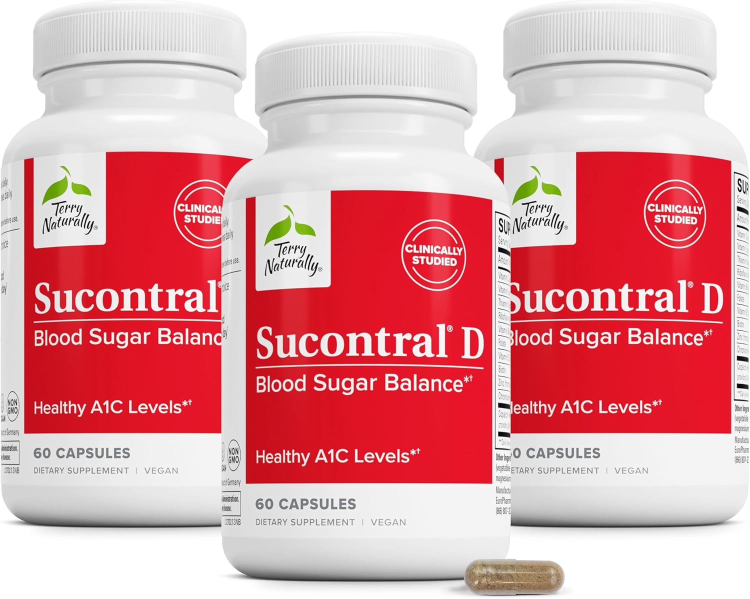 Terry Naturally Sucontral D - B Complex and Folic Acid - Carbohydrate Metabolism Support - 60 Capsules (3-Pack)