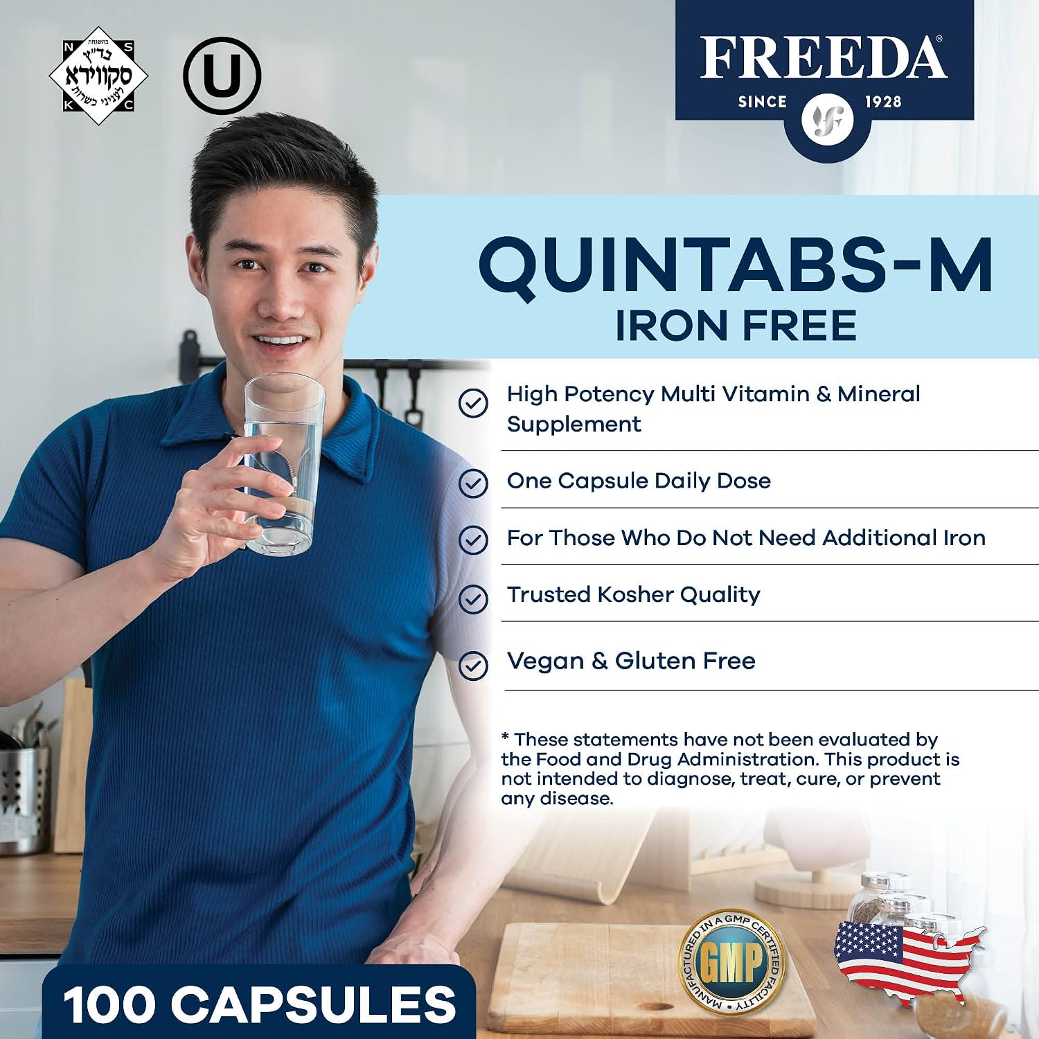 FREEDA One Daily Multivitamin Sin Hierro – Quintabs-M Sin Hierro – 100 Cápsulas
