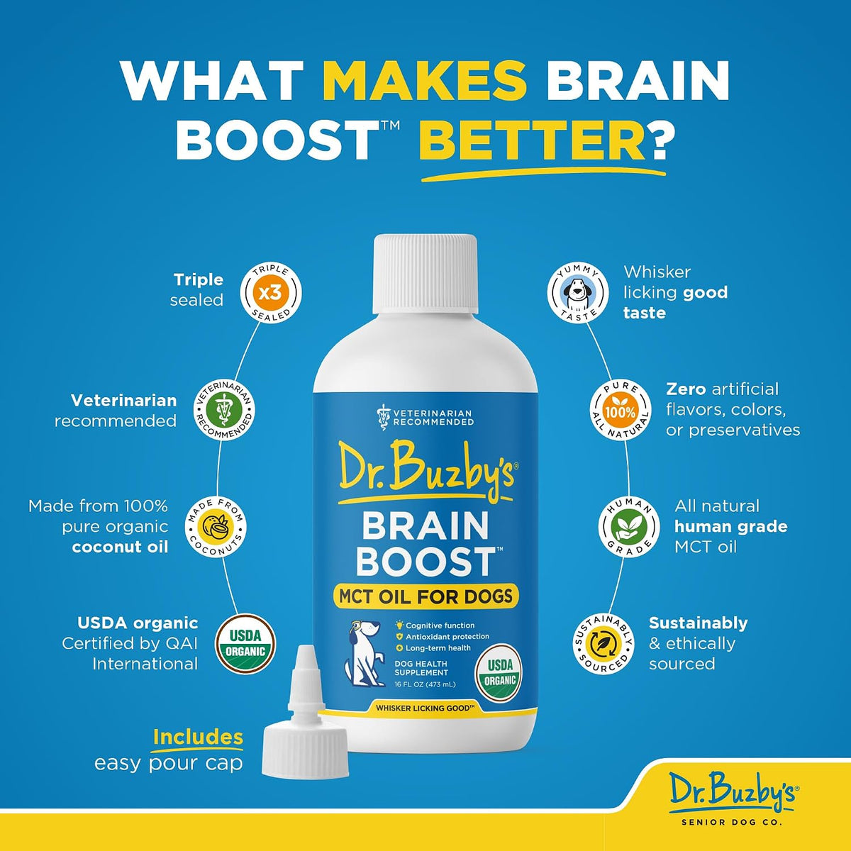 Dr. Buzby's Brain Boost Aceite MCT Orgánico para Perros, 473 ml (16 oz) – Image 5