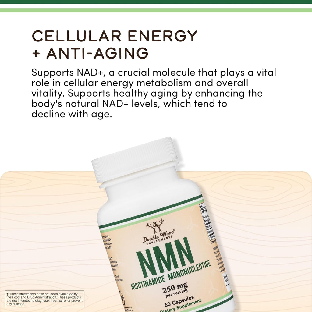 Suplemento NMN - 99% Pureza Verificada - 125mg por Cápsula de Nicotinamida Mononucleótido, 60 Cápsulas, de Double Wood Supplements