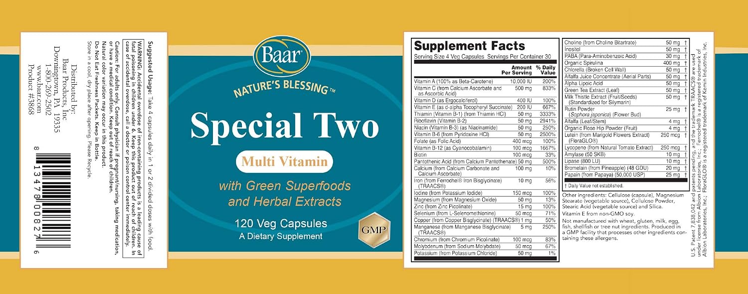 Baar Special Two Multivitamínico, 120 Cápsulas