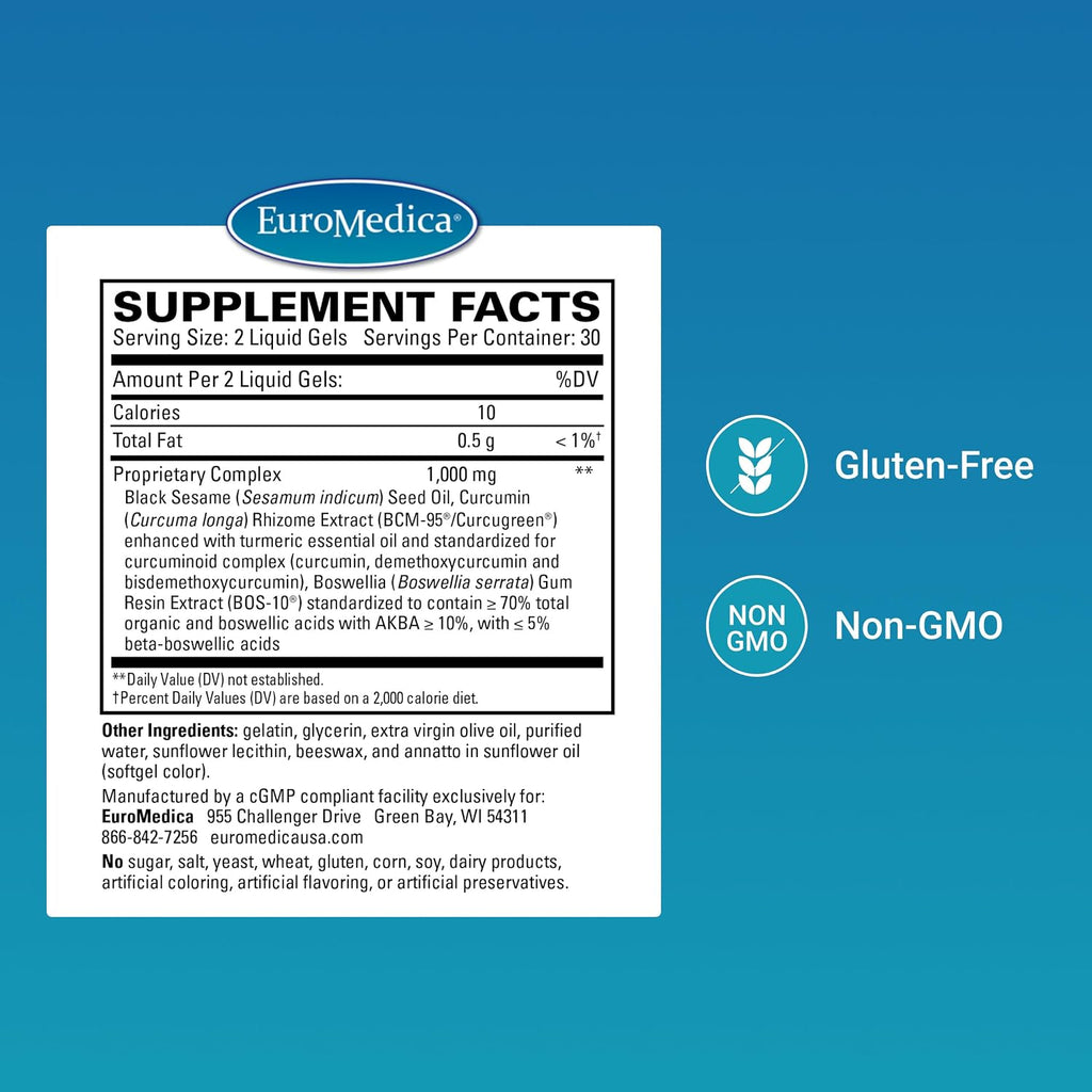 Euromedica Triple Action - 60 Softgels - Curcumina y Boswellia - No Transgénico