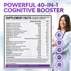 40-en-1 Brain Booster – Complemento Nootrópico para Memoria y Enfoque, 120 Cápsulas