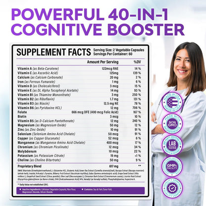 40 en 1 Nootrópico Natural para Memoria, Enfoque y Claridad | Rainbow Nutrients