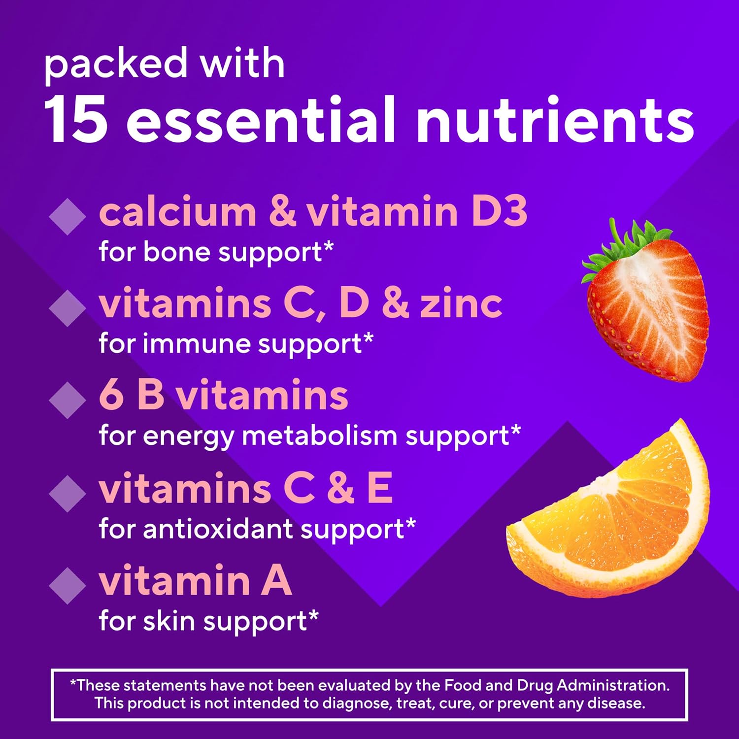 vitafusion GLP-1 Support Multivitamínico, Mezcla de Vitaminas y Minerales, 15 Nutrientes Esenciales, Sabor Cítricos y Bayas, 90 Gominolas, 45 Días