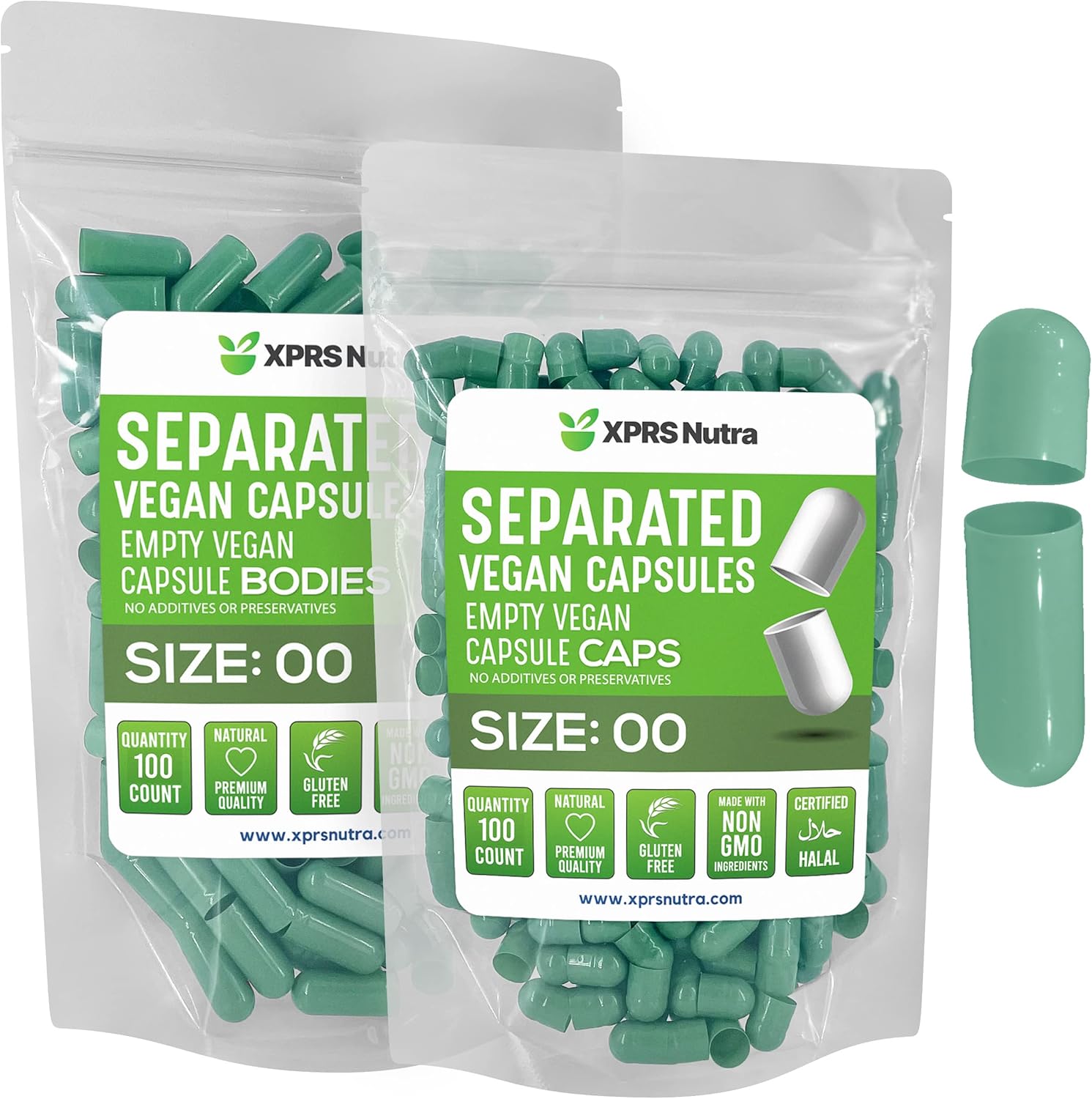 XPRS Nutra Cápsulas Veganas Tamaño 00 Separadas - 100 uds - Cápsulas Vacías Premium para Rellenar Suplementos