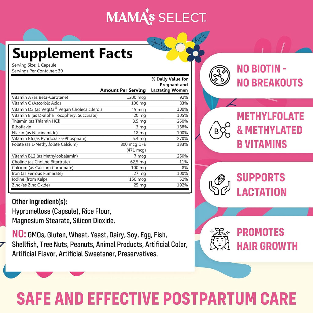 Mama's Select Vitaminas Postnatales – Multivitamínico Postparto, 30 Cápsulas