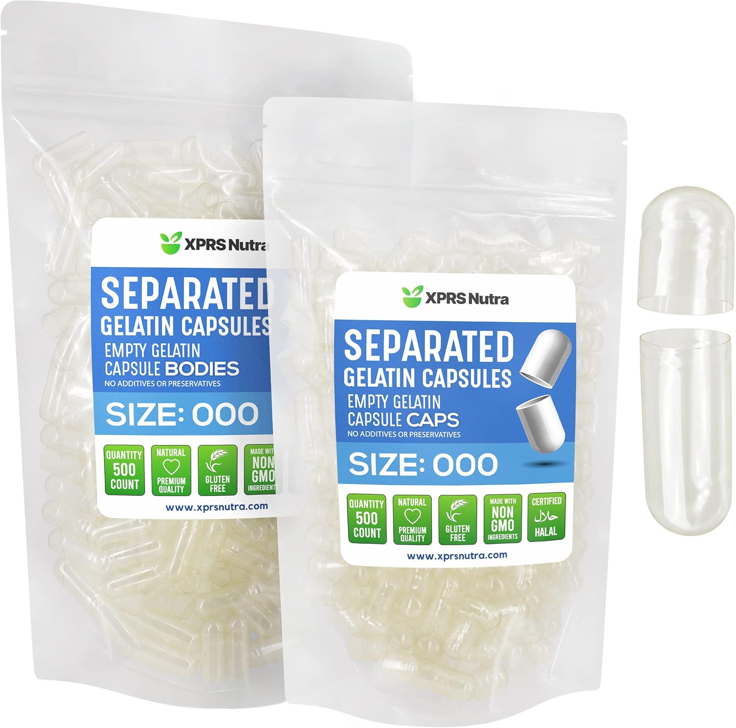 Cápsulas de Gelatina Vacías Tamaño 000 Separadas (500 uds.) - XPRS Nutra