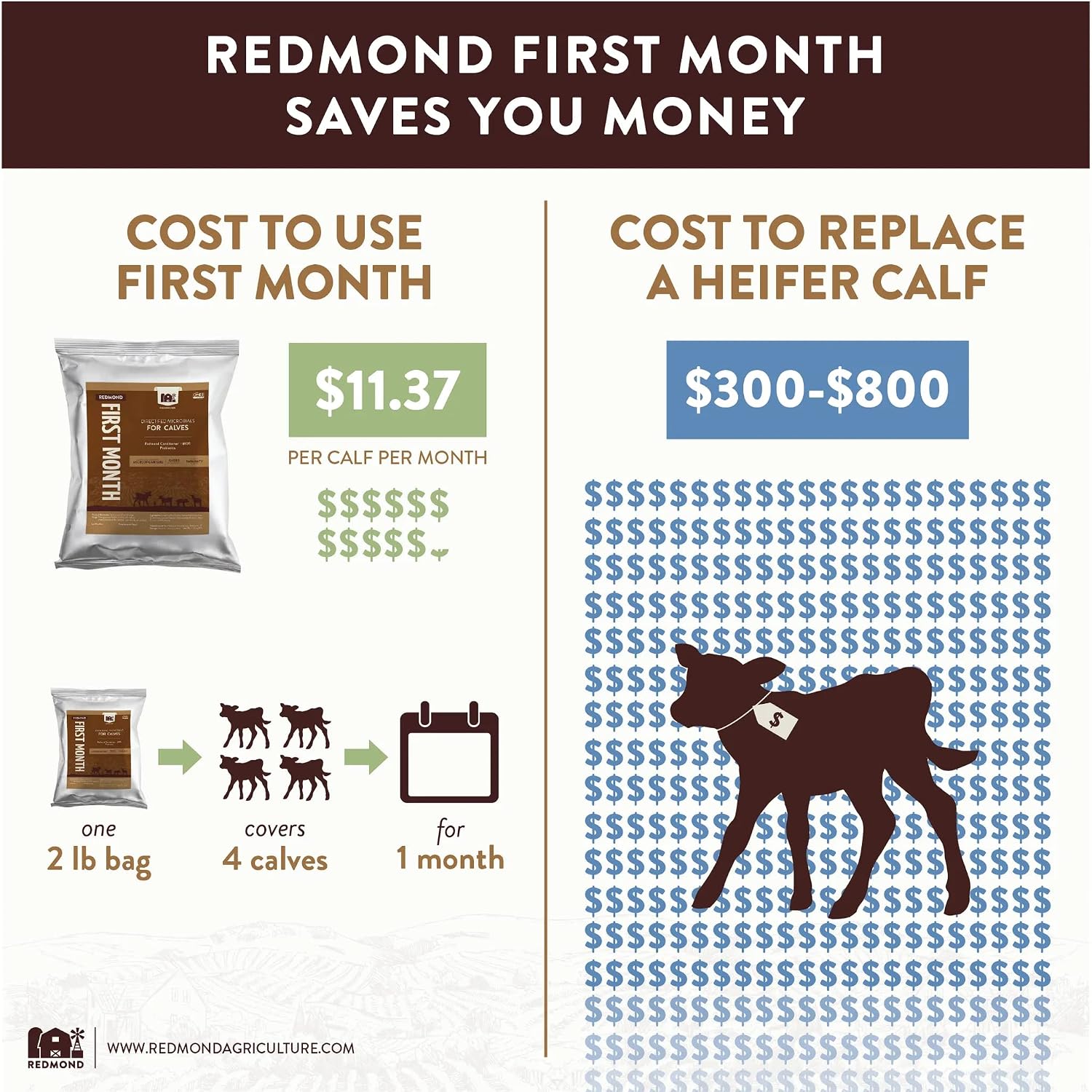 Redmond First Month - Suplemento Inmunoestimulante y Tratamiento de Diarreas para Terneros (4,5 kg)