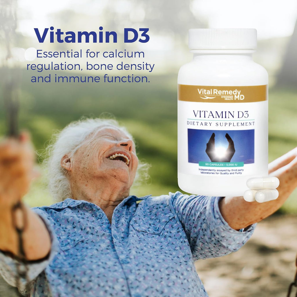 Vitamina D3 5000 UI - 90 Cápsulas Veganas para 3 Meses - VitalRemedyMD