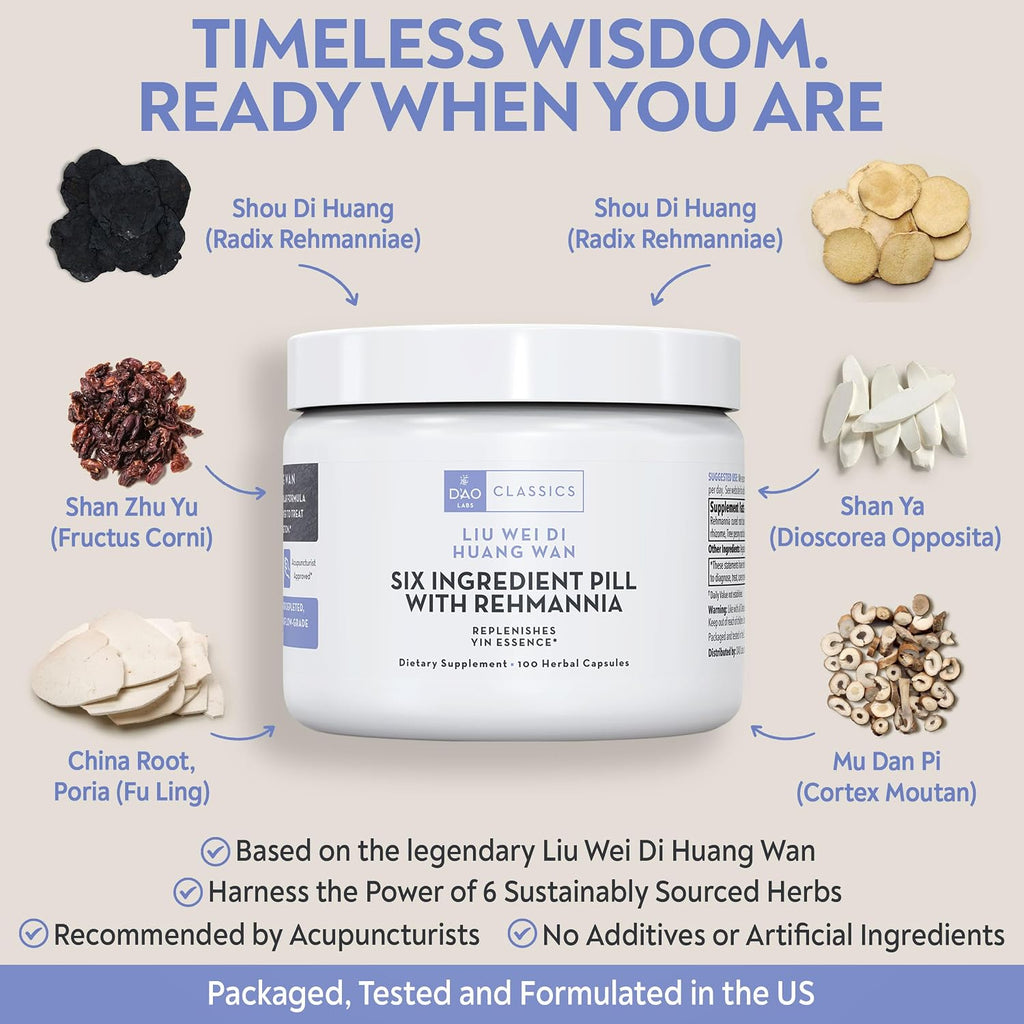D’AO Labs Liu Wei Di Huang Wan – Píldora de Seis Ingredientes con Rehmannia – 100 Cápsulas