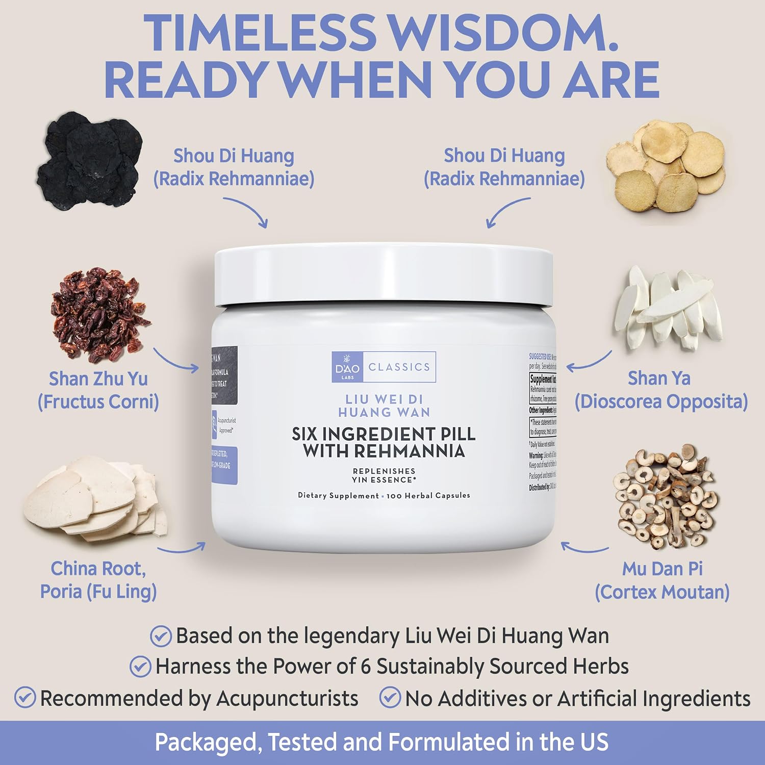 D’AO Labs Liu Wei Di Huang Wan – Píldora de Seis Ingredientes con Rehmannia – 100 Cápsulas