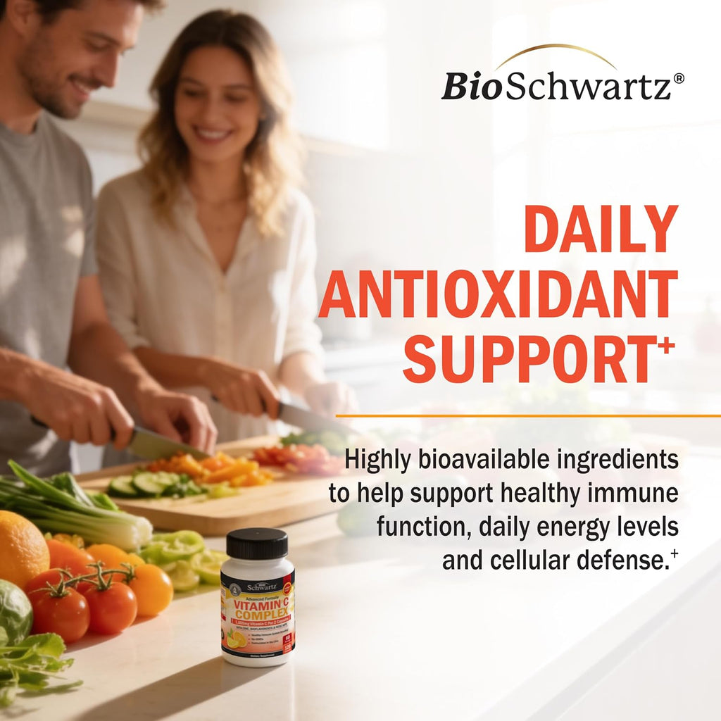 BioSchwartz Complejo de Vitamina C - 1000 mg con Escaramujo, Zinc y Bioflavonoides Cítricos, 120 Cápsulas