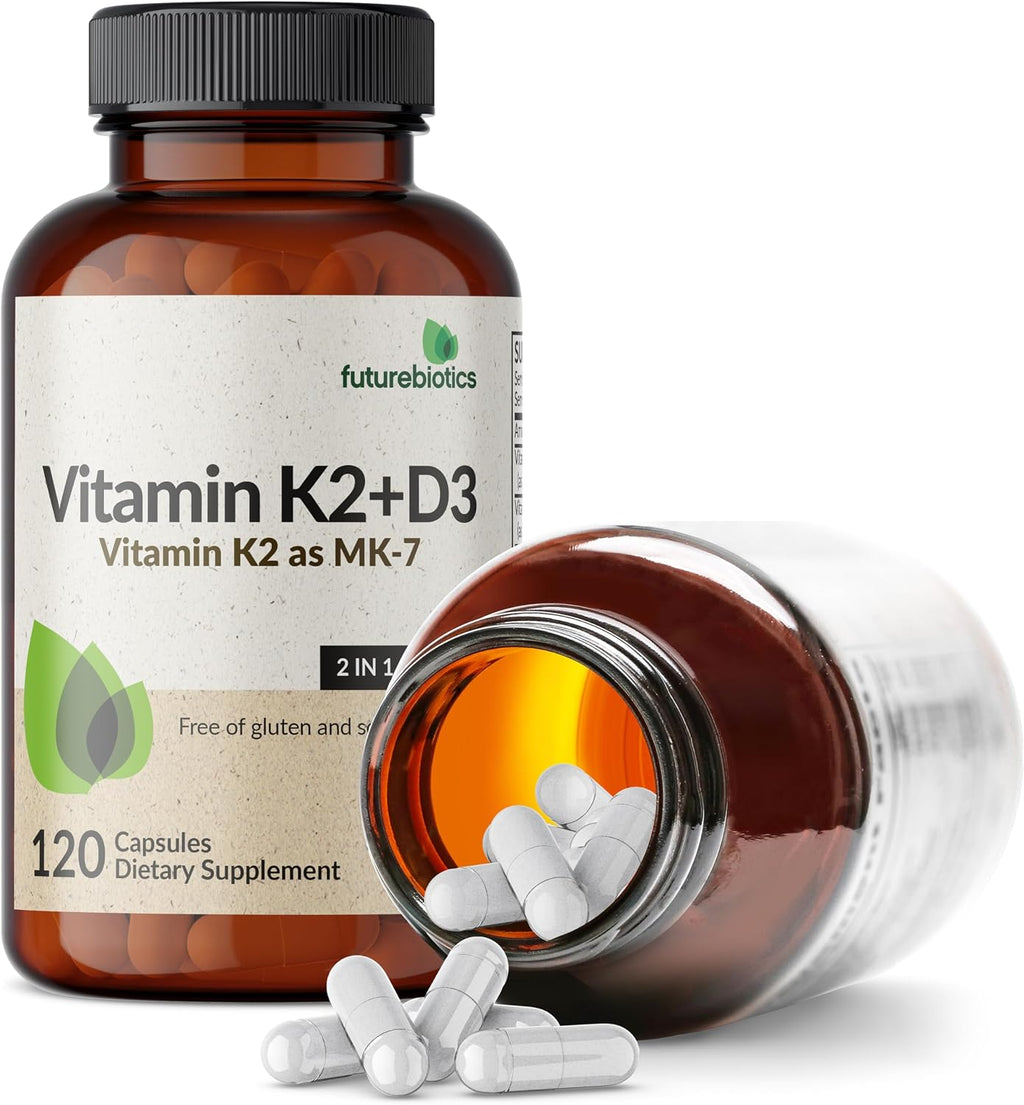 Futurebiotics Vitamina K2 (MK7) con D3 - 5000 UI D3 y 90 mcg K2 - 120 Cápsulas Vegetarianas