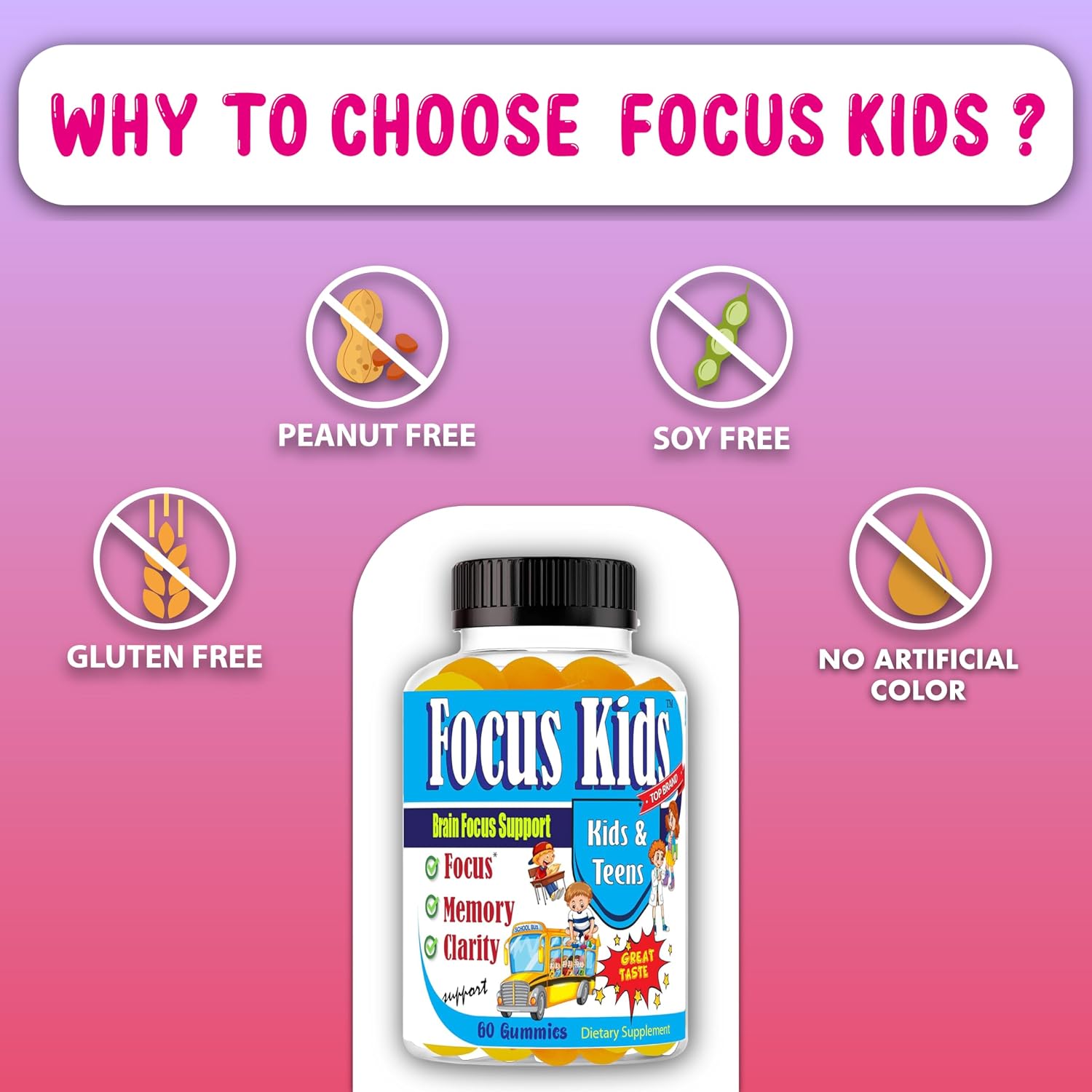 Focus Kids Gummies - Gomitas de Concentración con DHA y Omega 3-6-9