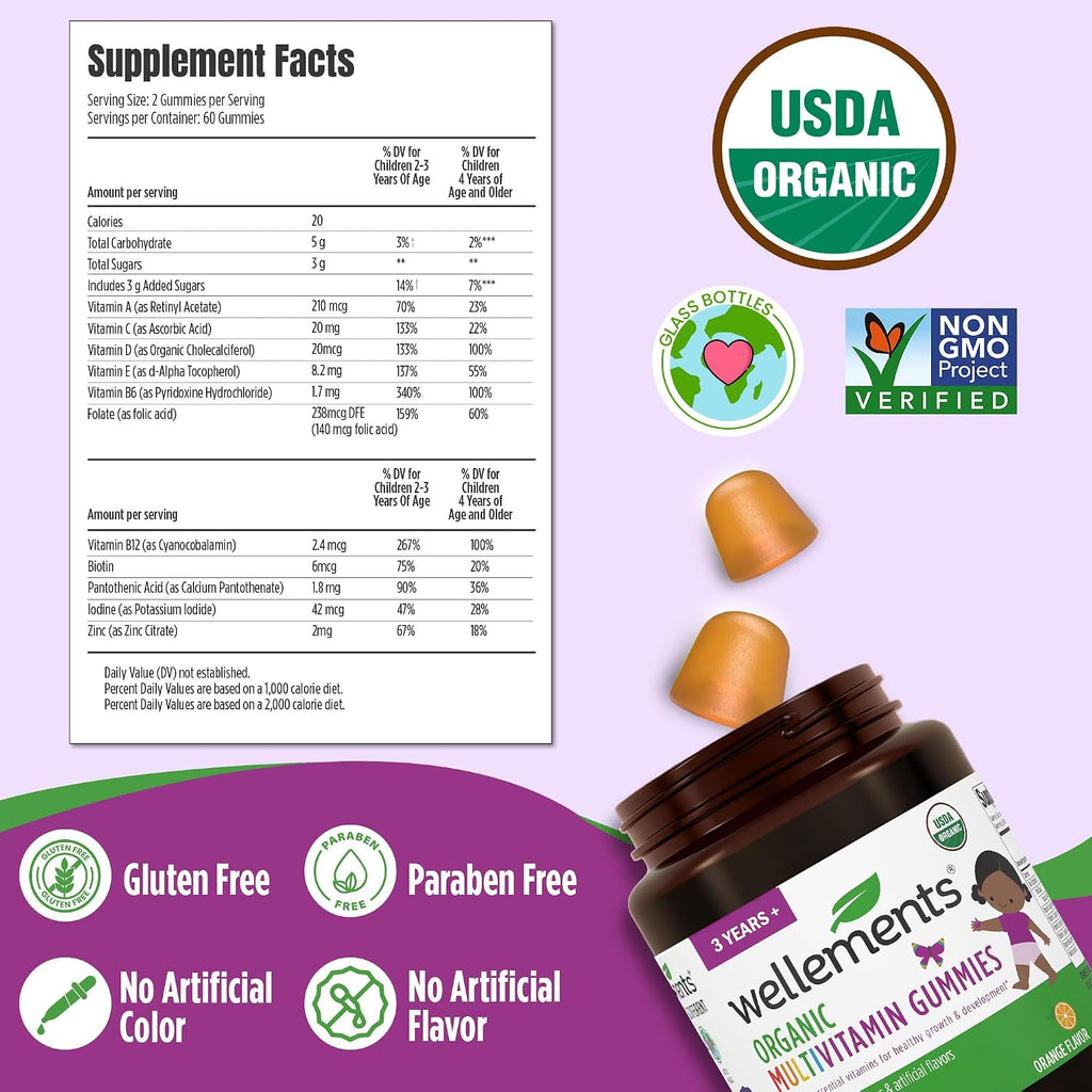 Wellements Gominolas Multivitamínicas Orgánicas para Niños (3+ años) - 60 gominolas