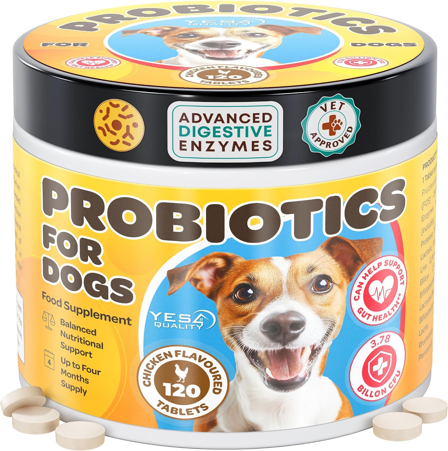 Probióticos para Perros con Prebióticos - 120 Comprimidos Sabor Pollo