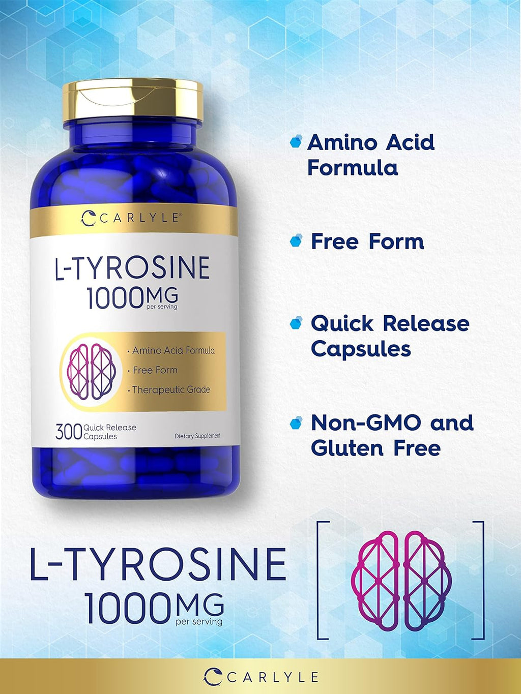 Carlyle L-Tirosina 1000 mg 300 Cápsulas