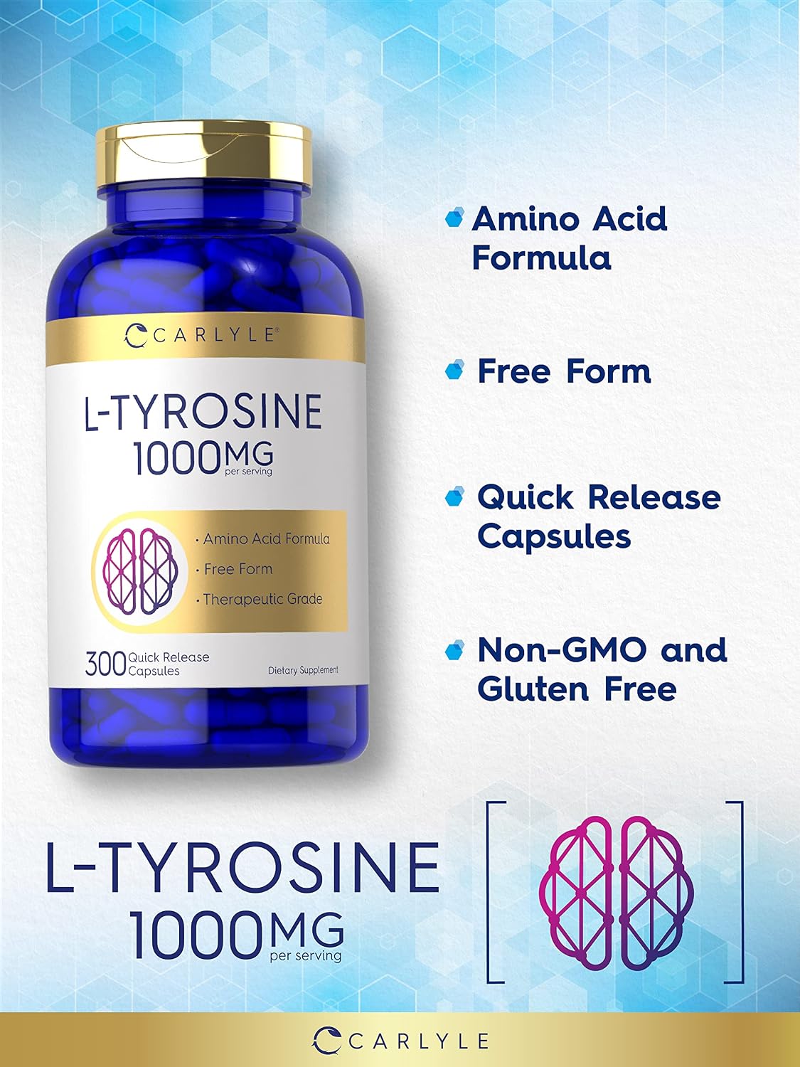 Carlyle L-Tirosina 1000 mg 300 Cápsulas