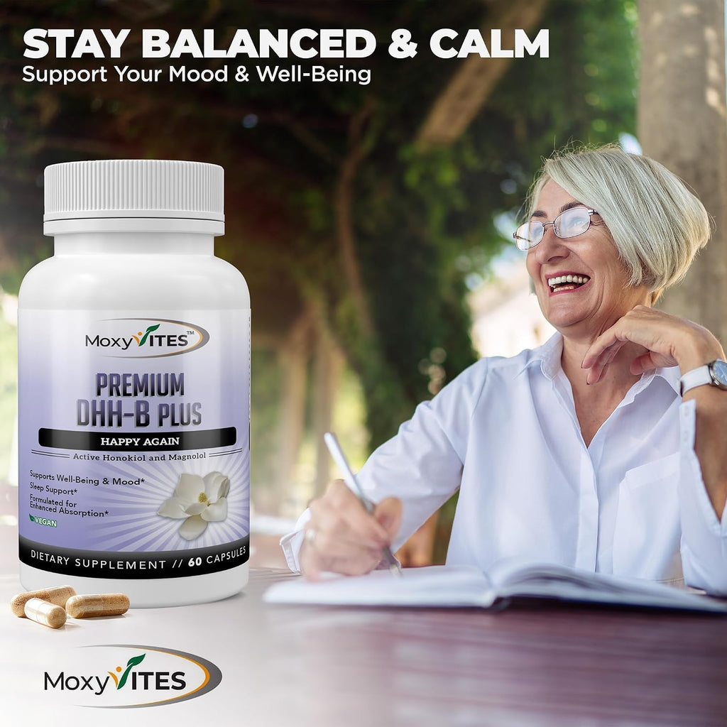MoxyVites DHH-B Supplement - Extracto Bioactivo de Corteza de Magnolia con Ashwagandha Orgánica, 60 Cápsulas Veganas